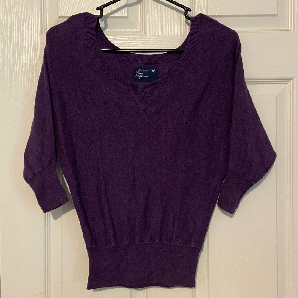 American Eagle Three Quarter Sleeve Pull On Purple Sweater Sweater Sz XS Stretch